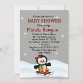 Winter Sled Penguin Baby shower/Birthday Invite Kaart (Voorkant)