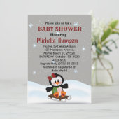 Winter Sled Penguin Baby shower/Birthday Invite Kaart (Staand voorkant)