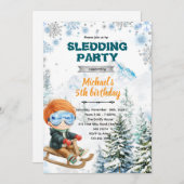 Winter Sledding party theme invitation Kaart (Voorkant / Achterkant)
