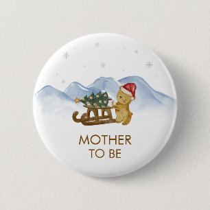 Winter Slede Beer Moeder Wordt Baby Shower Ronde Button 5,7 Cm
