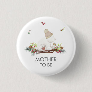 Winter Slede IJsbeer Moeder Wordt Baby Shower Ronde Button 3,2 Cm