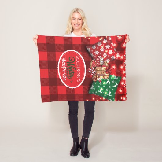 Winter Sleepover Birthday Party Persoonlijk Fleece Deken (In situ)