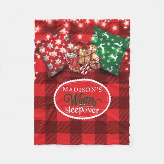 Winter Sleepover Birthday Party Persoonlijk Fleece Deken (Voorkant)