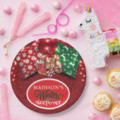 Winter Sleepover Persoonlijk Glitter Papieren Bordje (Feest)