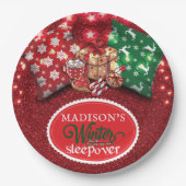 Winter Sleepover Persoonlijk Glitter Papieren Bordje (Voorkant)
