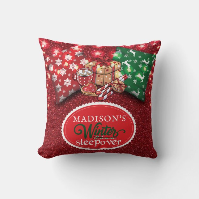 Winter Sleepover Verjaardag Pyjama Party Kussen (Voorkant)
