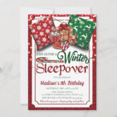 Winter Sleepover Verjaardagsfeest Rode Glitter Kaart (Voorkant)