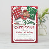 Winter Sleepover Verjaardagsfeest Rode Glitter Kaart (Staand voorkant)