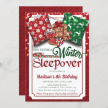 Winter Sleepover Verjaardagsfeest Rode Glitter