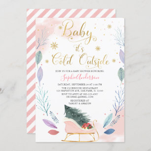 Winter Sleigh Baby Het is koud buiten Baby shower Kaart