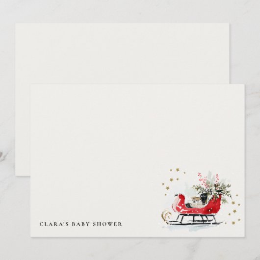 Winter Sleigh Het is koud buiten Neutrale Baby Sho Notitiekaartje (Voorkant / Achterkant)