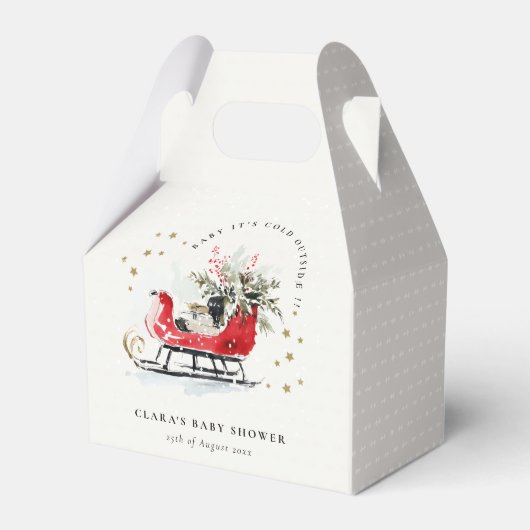Winter Sleigh Its Cold Outside Neutral Baby Shower Bedankdoosjes (Achterkant)