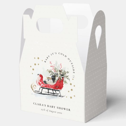 Winter Sleigh Its Cold Outside Neutral Baby Shower Bedankdoosjes (Geopend)