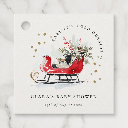 Winter Sleigh Its Cold Outside Neutral Baby Shower Bedankjes Labels (Voorkant)