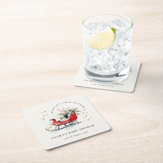 Winter Sleigh Its Cold Outside Neutral Baby Shower Kartonnen Onderzetters (Insitu)