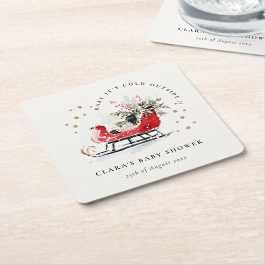 Winter Sleigh Its Cold Outside Neutral Baby Shower Kartonnen Onderzetters (Schuin)