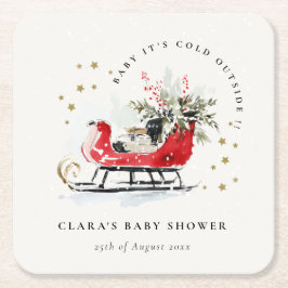 Winter Sleigh Its Cold Outside Neutral Baby Shower Kartonnen Onderzetters