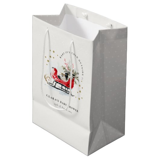 Winter Sleigh Its Cold Outside Neutral Baby Shower Medium Cadeauzakje (Voorkant Gekanteld)