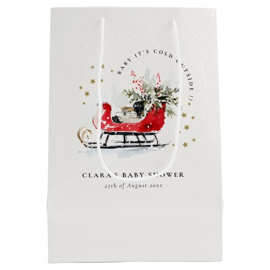 Winter Sleigh Its Cold Outside Neutral Baby Shower Medium Cadeauzakje (Achterkant)