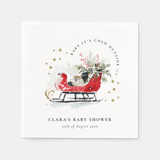 Winter Sleigh Its Cold Outside Neutral Baby Shower Servet (Voorkant)