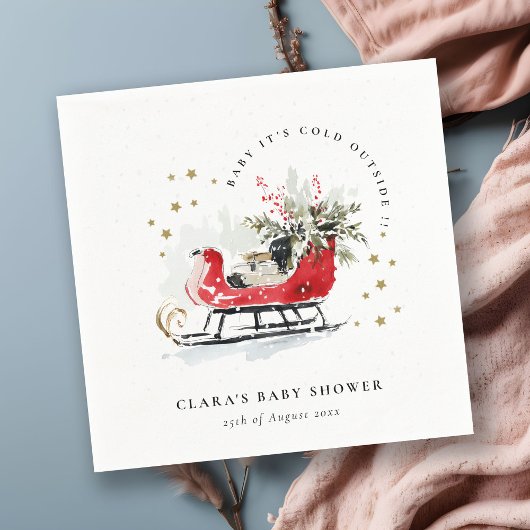 Winter Sleigh Its Cold Outside Neutral Baby Shower Servet