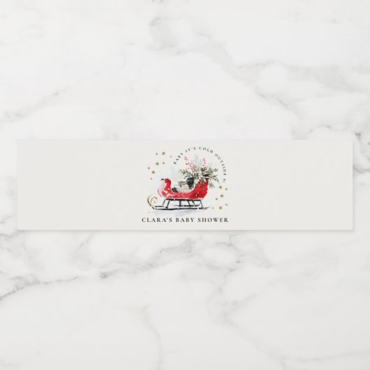 Winter Sleigh Its Cold Outside Neutral Baby Shower Waterfles Etiket (Enkel label)