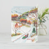 Winter Sleigh Ride Berg Kerstmis Fotokaart Feestdagenkaart (Staand voorkant)