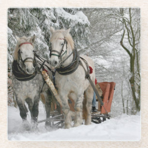 Winter Sleigh Ride Color Image Glazen Onderzetter