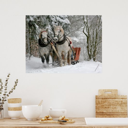 Winter Sleigh Ride Color Image Poster (Keuken)