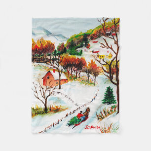 Winter Sleigh Ride Mountain met kerstWaterverf Fleece Deken