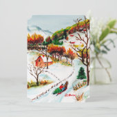 Winter Sleigh Ride Mountain met kerstWaterverf Kaart (Staand voorkant)