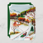 Winter Sleigh Ride Mountain met kerstWaterverf Kaart (Voorkant / Achterkant)