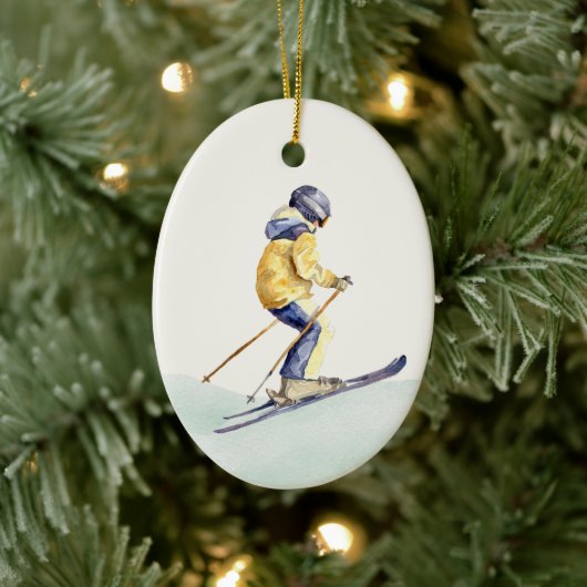 WINTER SLOPES Skier Keramisch Ornament (Boom)