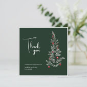 Winter Smaragd Groen Feestelijke Kerstbruiloft Bedankkaart (Staand voorkant)