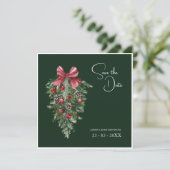 Winter Smaragd Groen Feestelijke Kerstbruiloft Save The Date (Staand voorkant)