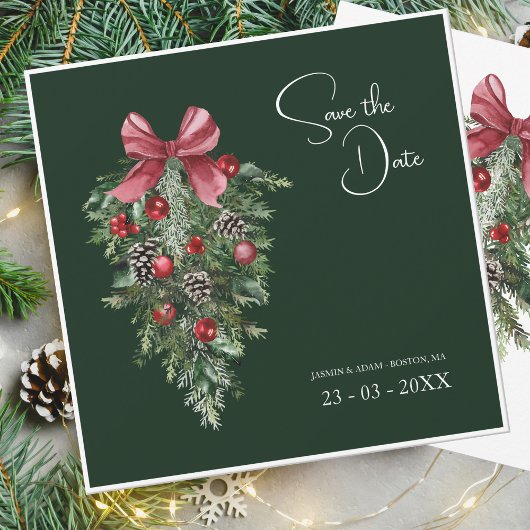Winter Smaragd Groen Feestelijke Kerstbruiloft Save The Date