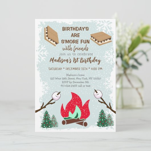 Winter S'mores Campfire Chocolate Birthday Kaart (Staand voorkant)