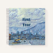 Winter Sneeuw Berg Boot Zeilmeer Eerste Jaar Notitieboek (Voorkant)