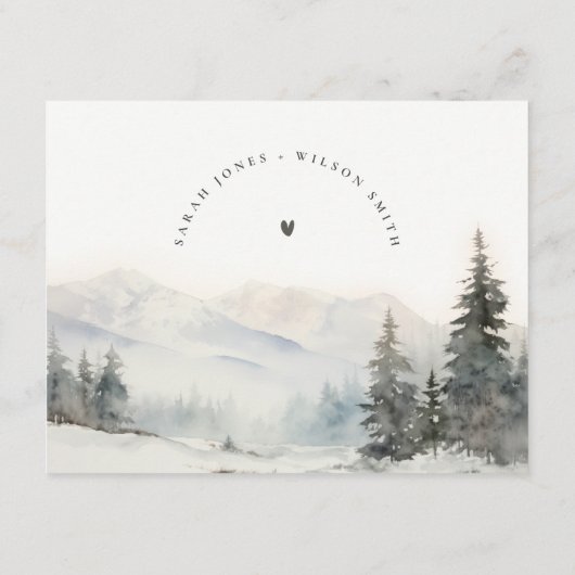 Winter Sneeuw Berg Landschap Bruiloft Details Informatiekaartje (Achterkant)