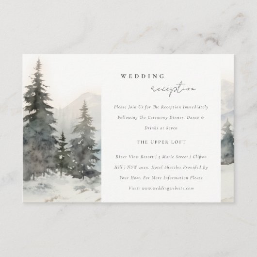 Winter Sneeuw Berg Landschap Bruiloft Receptie Informatiekaartje (Voorkant)