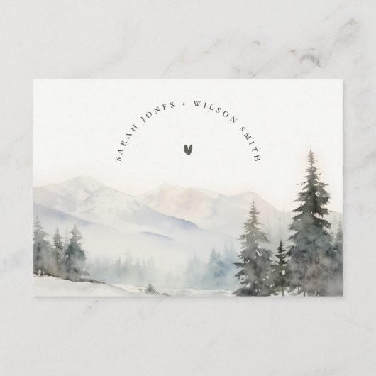 Winter Sneeuw Berg Landschap Bruiloft Receptie Informatiekaartje (Achterkant)