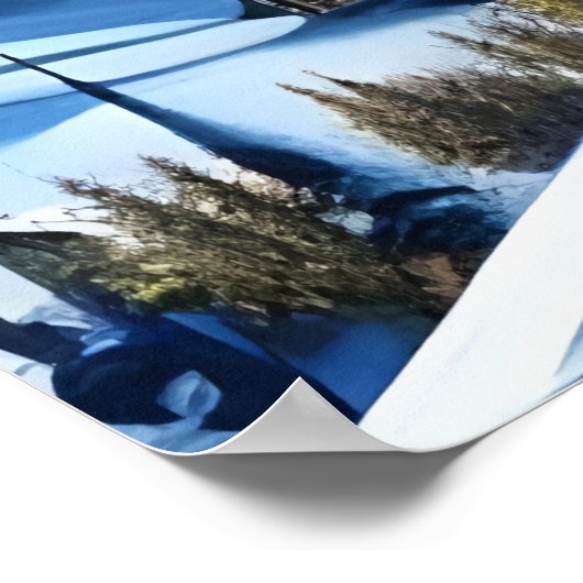 Winter, sneeuw, bergdorp | AI Art Poster (Hoek)