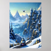 Winter, sneeuw, bergdorp | AI Art Poster (Voorkant)