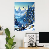 Winter, sneeuw, bergdorp | AI Art Poster (Thuiskantoor)