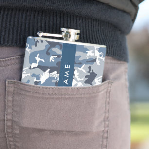 Winter Sneeuw Blau Camouflage Je naam Personalisee Heupfles