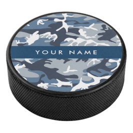 Winter Sneeuw Blau Camouflage Je naam Personalisee Hockey Puck
