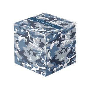 Winter Sneeuw Blau Camouflage Je naam Personalisee Kubus