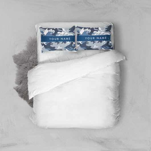Winter Sneeuw Blau Camouflage Je naam Personalisee Kussensloop
