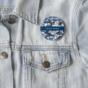 Winter Sneeuw Blau Camouflage Je naam Personalisee Ronde Button 5,7 Cm