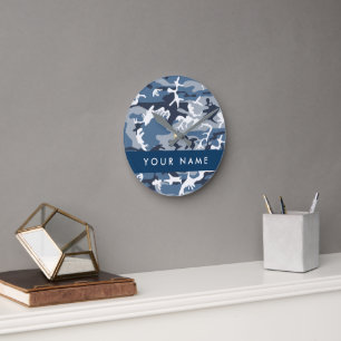 Winter Sneeuw Blau Camouflage Je naam Personalisee Ronde Klok